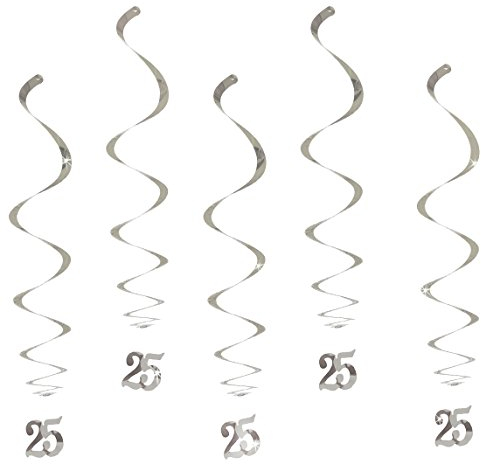 Oblique Unique® Hänge-Deko Geburtstag 25 Jahre Silber - mit Bänder und Ösen 5er Pack