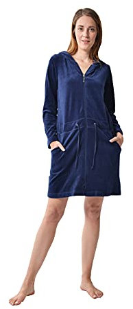 RAIKOU Neu Morgenmantel,kurzer Bademantel,Nicki,Kapuzenjacke,Hoodie,Zipper, Hooded Sweatshirt,Longjacke,Women´s Hooded Jacket,Polka Dots,Itsy-Bitsy,Tupfen (Nachtblau,36/38)