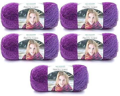 Gründl Pacific Lace (Farbverlaufsgarn mit wollartigem Charakter aus 80 % Polyacryl, 10 % Wolle, 10 % Alpaka, 100 g / 550 m, Nadelstärke: 2,5 mm - 3 mm, 5 x 100 g), Violet Cocktail, 36 x 20 x 8 cm