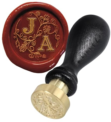 UDIG Siegelstempel mit Gravur, Schriftart Illuminata, Petschaft 2 Initialen personalisierbar, Stempel 8cm, Siegel 24mm