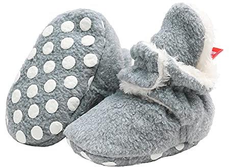 Stivali Invernali per Neonato Unisex Fondo Morbido Antiscivolo Stivali da Neve Bambino Cotone Piatto Pelliccia Calzino Bootie Regolabile (6-12 mesi, Grigio)