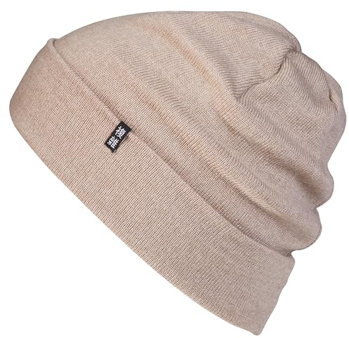Enter the Complex® Merino Mütze Herren, Beanie Damen, 100% Merino Wolle, Warm und Dünn, Zweilagige Strickmütze, Beige