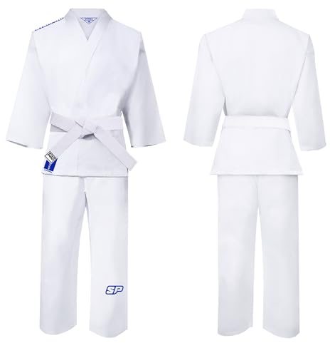 Starpro Tuta Kimono Karate in Cotone Bianco. Uniforme Professionale in Tessuto da Allenamento, Arti Marziali, MMA, Karate, Taekwondo - Uomini, Donne e Bambini - 110-190 cm - Cintura Bianca Gratuita