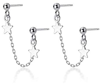 Stern Ohrringe 925 Sterling Silber Doppel Sterne Ohrstecker Einfädler Quastenkette Doppel Piercing Ohrstecker Knorpel Ohrringe