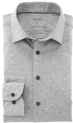 OLYMP Herrem Oberhemd Langarm Level Five - Jersey Hemd, Atmungsaktives Gewebe, NY Kent Kragen - Hemden Herren Modern Fit - Silbergrau 63-41