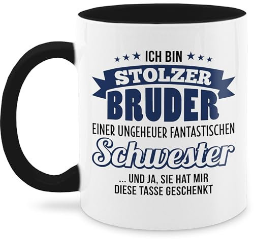 Shirtracer Tasse zweifarbig Stolzer Bruder fantastische Schwester | Schwarz, 325 ml, Kaffeebecher, Keramik, mit Spruch, lustig, Geschwisterliebe, Familie
