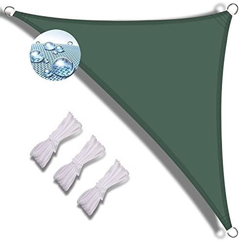vela tenda triangolare 3x3x4.3 riso tenda da sole impermeabile a caduta tende esterno impermeabile vela tenda ombreggiantevela tenda antipioggia per esterno con corda di fissaggio-Verde scuro