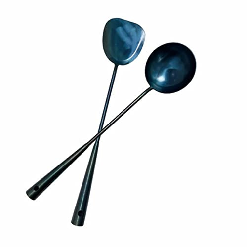 Juego de herramientas tradicional hecho a mano de espátula y cucharón wok, cucharón y espátula de hierro chino, utensilios wok de 15.8 pulgadas pulgadas.