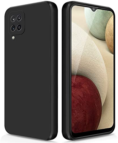 GiiYoon Hülle für Samsung Galaxy A12 /M12, Schwarz | Silicone Case, Seidig Weiches Gefühl, Stoßschutz, Kratzfest, Mikrofaser-Innenfutter