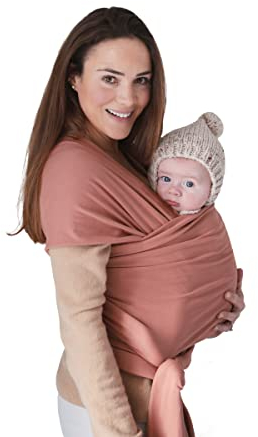 Mushie Tragetuch für Neugeborene & Babys | 100% Bio-Baumwolle | Mit einer integrierten Tasche | von 3,6-14,9 kg | Atmungsaktiv, um Überhitzung zu vermeiden | Cedar