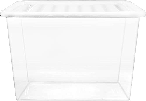 Pluto Packaging Extra Large Clear 80 Litre Stackable Home Office Plastic Storage Container With Lids (10)