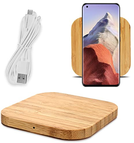 QI Wireless Schnell Ladegerät 15W kompatibel mit Xiaomi Mi 11 / Pro/Ultra Ladestation Kabellos Bambus Induktives Laden Induktionsladegerät aus Echtholz, Modell:Quadrat