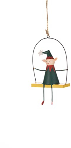 Shoeless Joe Metal Elf on Swing Christmas Tree Decoration