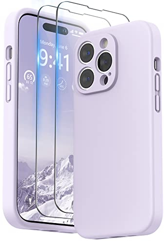 SURPHY Compatible with iPhone 14 Pro Case with Screen Protector, Liquid Silicone Protection for Each Lens Shockproof Thickened Rubber for iPhone 14 Pro 6.1 inch 2022, Lilac