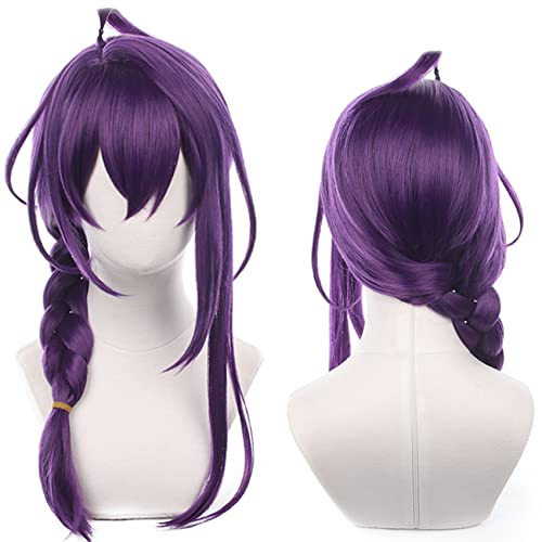 Perruque de cosplay violette avec longue tresse en fibre synthétique résistante à la chaleur pour Halloween, Comic Con, spectacles de cosplay