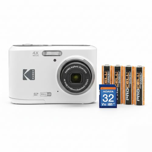 Kodak PIXPRO FZ45 Friendly Zoom Digital Camera (White) Bundle with 32GB SD Card and AA Batteries (4-Pack) (3 Items)