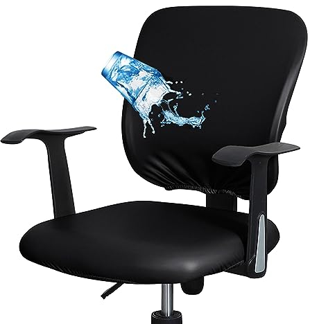 Bestenrose Bürostuhl Stuhlhussen Bezug PU Leder Stuhlbezug Bürostuhl wasserdichte Stretch Stuhlüberzug Stuhl Husse für Computer Armlehnen Stühle (Schwarz, Packung mit 2 Stück)