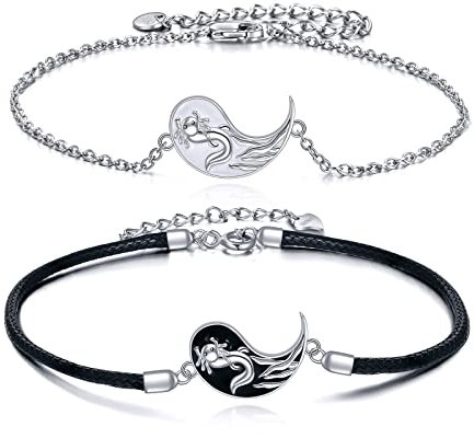 925 Sterling Silber Axolotl Armbänder Yin Yang Pärchen Armband 2 Stück Schmuck für beste Freunde Valentinstag Geschenke