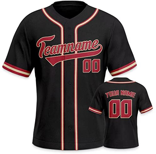 Personalisiertes Baseball Trikot 3D Stickerei/Druck Trikot Shirt mit Deinem Namen und Nummer Hip-Hop-Sportuniform für Herren Damen Kinder Fantrikot Schwarz