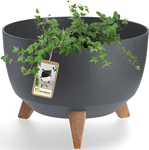 KADAX Maceta Decorativa de Plástico con Soporte Integrado, Macetero con Tres Patas de Imitación Madera para Interior y Exterior (Gris, 33 cm)