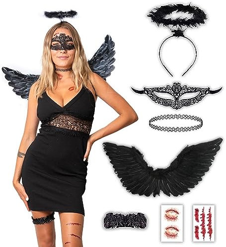Ángel Negro Disfraz - Disfraz Halloween Mujer - Adulto y Adolescente Talla Única - Popular 2023 disfraz