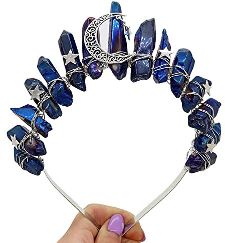 Natürliche Kristall Stein Mond Haar Hoop Göttin Krone Vintage Persönlichkeit Rohquarz Handgemachte Tiara