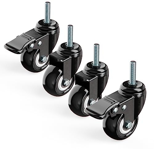 Set von 4 Schwenkrollen ø50mm für Möbel - m10 Möbelrollen Schwerlast, m10 Rollen mit Bremse, Lenkrollen - 2 Mit Bremse, 2 Ohne Bremse, Max. 108kg Kapazität Schwarz