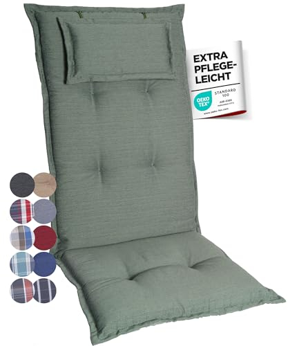 gardisun Gartenstuhlauflagen Hochlehner mit Kopfteil I Extra Dicke Sitzauflagen I Made in Europe I Polsterauflagen für Hochlehner I Auflagen mit extra hohem Komfort I 6er Set I Grün