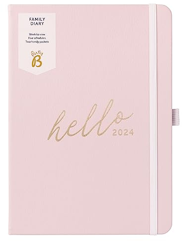 Busy B - Familienkalender von Januar bis Dezember 2024 - Rosa - Kunstleder A5 Wochenübersicht Terminkalender, mit 5 Terminplaner und Abreisslisten