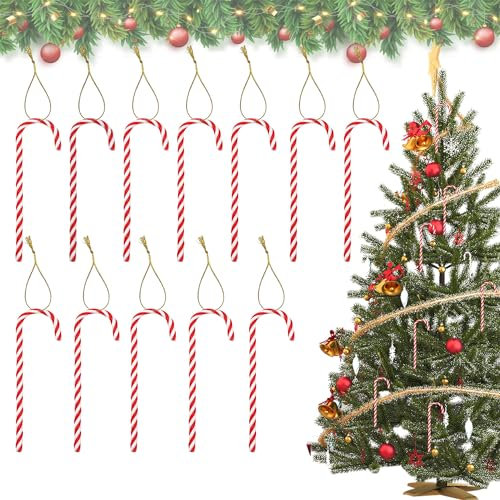 ALLY-MAGIC Christmas Candy Cane Decorations, Christmas Tree Pendants, Christmas Tree Hanging Ornament, Red&White Candy Cane With Rope Tree Decoration for New Years Party Y9DSXGZ