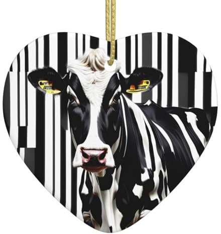 Decoración de cerámica con forma de corazón de vaca lechera blanca y negra, suministros festivos, perfecto para decoración de temporada navideña