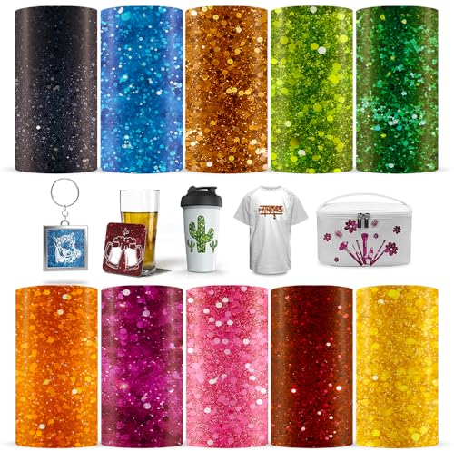 LUCKIGUCK Glitter Infusible Transfer Ink Sheets 10 Stück/Set, Unschmelzbare Transfer-Tintenblätter 11.5 x 30.5cm Solid Color, Farb- und Mustertransferfolie