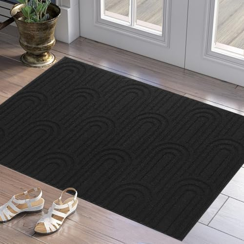 HAOLESHITE Fußmatte Innen 50x80cm, Waschbar Fussmatt, Wasserdicht Türmatte, Hundetürmatte, Rutschfester Schmutzfänger Teppich für die Vordertür (Schwarz 1)
