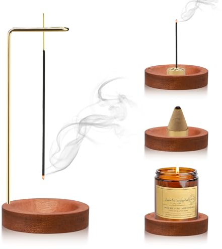 Porte Encens 2 en 1, Brûleur d'encens Inversé avec Bobine à cône, Porte-encens à 9 Trous Brûleur d'encens pour décor de Bureau à Domicile, Yoga, méditation(Brun Rouge)