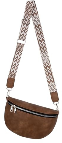 Bauchtasche Umhängetasche Crossbody-Bag Hüfttasche Kunstleder Italy-Design (TAN)