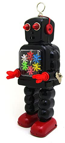 FLADO Kids Toy Retro MS436 Tin Gear Robot Wind Up Toy Photography Props Creative Tin Toy Vintage Collectible Gift for Boys Girls (Black)