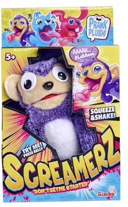 Simba 105953333 ScreamerZ AFFE „Monkey Madness“ mit Sound - witziges Kuscheltier mit Schrei-Geräuschen - Plüschfigur für Kinder ab 5 Jahre, ca. 30 cm, lila