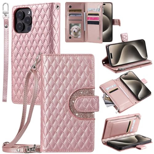 xinyunew con Cuerda Funda para Xiaomi Redmi Note 9 Pro/Note 9S con 9 Ranuras para Tarjetas con Cremallera Libro Caso Cubierta la Tapa magnética Protector de Billetera Cuero de la PU Carcasa,Rosa