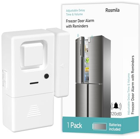Freezer Door Alarm 2 Pack, Refrigerator Door Alarm When Left Open, Close Door Reminder, with 60/120/180/240 Seconds Delay Alert, Low/Loud 80 to 120 dB (Ivory White)