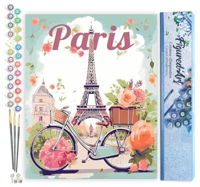 Figured'Art Malen Nach Zahlen Erwachsene Reiseposter Paris in voller Blüte - Paint by Numbers Basteln DIY Bastelset 40x50cm ohne Holzrahmen