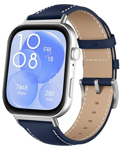 Niboow Leder Uhrenarmband für Huawei Watch Fit 5/5 Pro/4/4 Pro/3 (Blau) | Klassisch Weiches Leder Ersatzarmbänder mit Edelstahl Schnalle Armband für Huawei Watch Fit 5/Fit 5 Pro/Fit 4/Fit 4 Pro/Fit 3