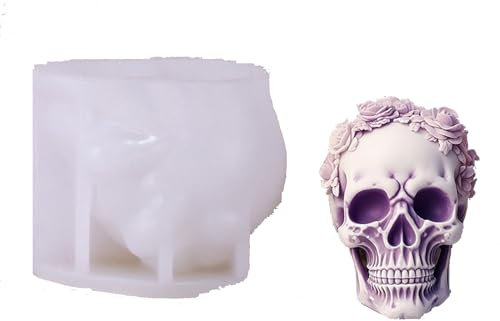 Silikonformen Gießformen 3D Rosen Totenkopf Kerzenformen Zum Gießen, Halloween Schädel Silikonform Gips Zum Gießen Giessformen Silikon Für Geschenke DIY Handwerk (A)