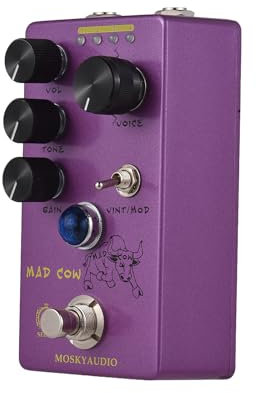 Kavolet Verzerrer Gitarren-Effektpedal, Gitarren-Verzerrungseffektpedal GAIN/VOL/TONE/VINT/MOD/4-Modus-Knopf E-Gitarren-Verzerrungseffektor mit True Bypass Mini Pedal für elektrische Gitarre Bass