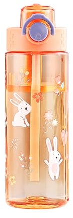 Sigdio Borraccia Bambini Personalizzata 600ml con Cannuccia Bottiglia Bambini Senza BPA a Prova di perdite Ideale per Scuola, Casa e attività all'aperto (Giallo+10 etichette)