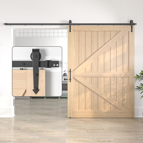 SANKEYTEW Schiebetür Set ohne Tür, 305 cm, Holz Scheunenschiebe Set, robuste Stahlschiene, Pfeilform, Schwarz