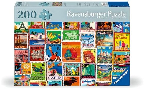 Ravensburger Puzzle 12001371 - Briefmarken - 200 Teile Briefmarken-Puzzle für ältere Menschen und Senioren, mit größeren, griffigen Puzzleteilen, großer Bildvorlage und Stabiler Unterlage zum Puzzeln