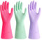 Rubber Cleaning Gloves - 3 Pairs Large Reusable Gloves for Kitchen and Household Cleaning（Rose pink+Green+Purple）