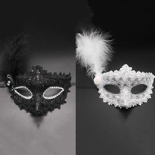 Siganorpy Halloween Lace Mask Masquerade Venetian Mask Lace Eye Mask Half Face Masquerade Mask for Carnival Ball Dress Party for Halloween, Masquerade, Costume Party (Black White Set)