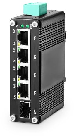 MokerLink Switch PoE a 5 porte Gigabit industriale a energia solare, ingresso DC9V-54V a uscita DC48V, IEEE802.3af/at PoE, mini dimensione, switch di rete IP40 non gestito (da -40 a 185°F), capacità