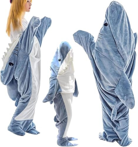 XIAOKELI Haidecke Mit Kapuze, Onesie, Komfortabel, Aus Flanell, Hai-Schlaf, Geschenk, Hai-Cosplay, Decke (L)